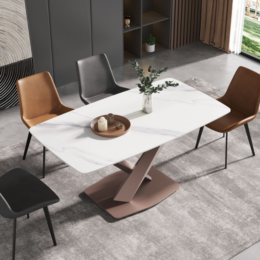 Crenus Lavina Curved Rectangular Dining Table - White/Morandi Purple, 63”