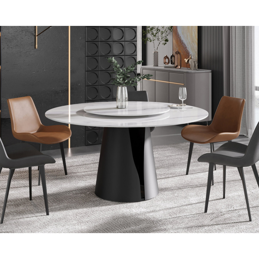 Crenus Cigno Round Dining Table with White Lazy Susan - White/Nero, 53.15”