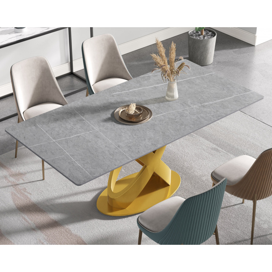 Crenus Basalto Rectangular Dining Table - Gray/Gold, 70.87''
