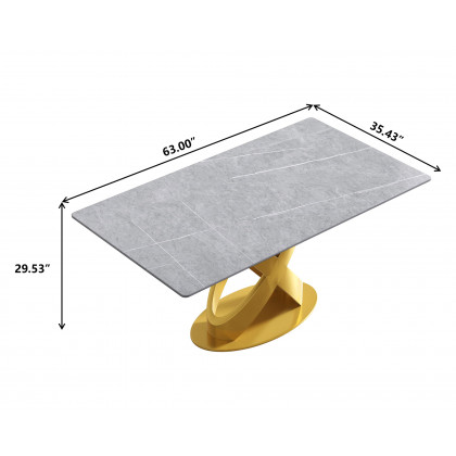 Crenus Basalto Rectangular Dining Table - Gray/Gold, 70.87''