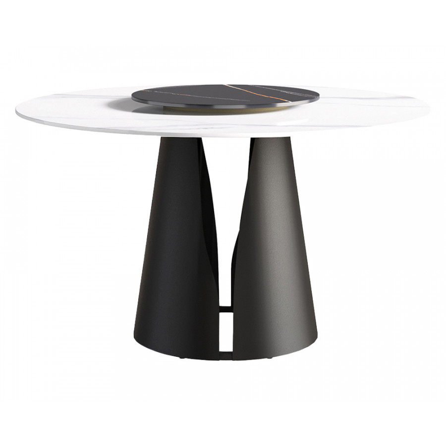 Crenus Cigno Round Dining Table with Black Lazy Susan - White/Nero, 53.15”