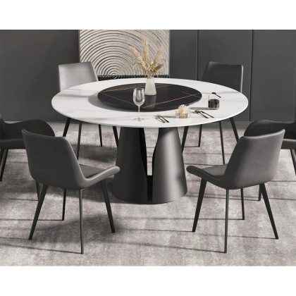 Crenus Cigno Round Dining Table with Black Lazy Susan - White/Nero, 53.15”