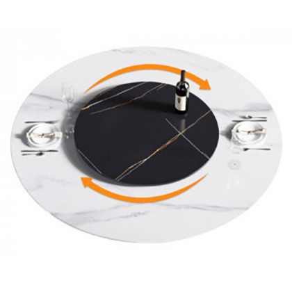 Crenus Cigno Round Dining Table with Black Lazy Susan - White/Nero, 53.15”