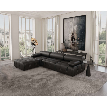 Crenus Lusso 103.95" 3-Seater Leather Sofa With Ottoman Water Resistant Anti scratch - Black