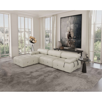 Crenus Lusso 103.95" 3-Seater Leather Sofa With Ottoman Water Resistant Anti scratch - Black