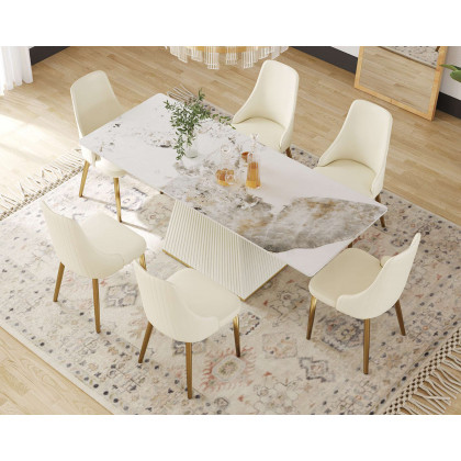 Crenus Luna Rectangular Dining Table - Pandora/Gold