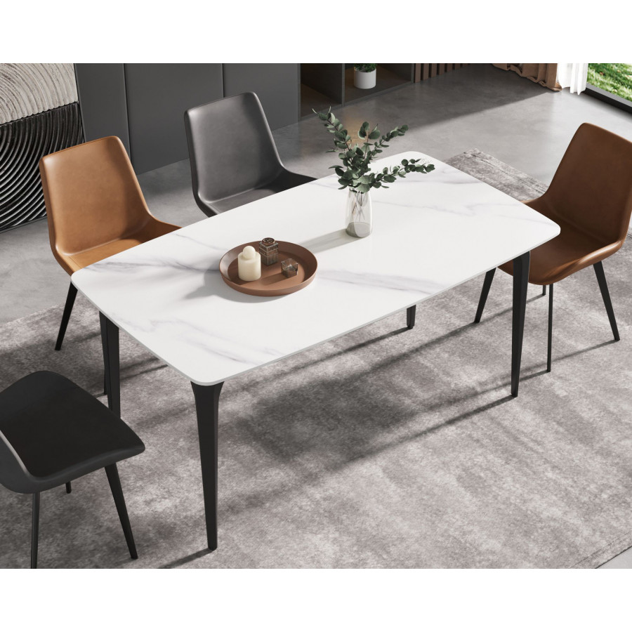 Crenus Sicilia Curved Rectangular Dining Table - White/Black, 63"