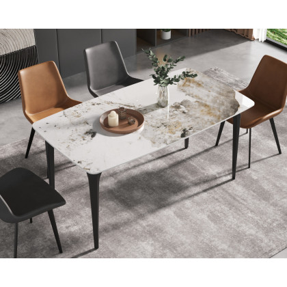 Crenus Sicilia Curved Rectangular Dining Table - White/Black, 63"