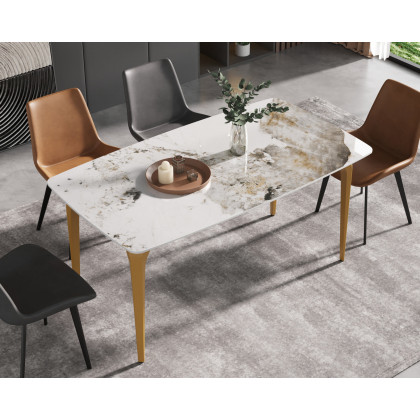 Crenus Sicilia Curved Rectangular Dining Table - White/Black, 63"