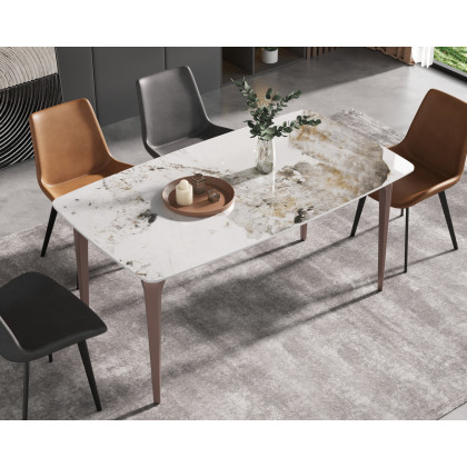 Crenus Sicilia Curved Rectangular Dining Table - White/Black, 63"