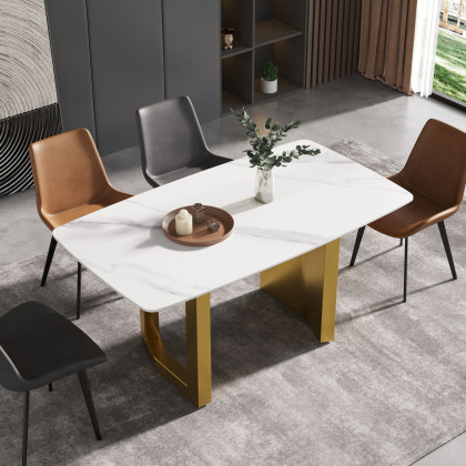Crenus Basalto Curved Rectangular Dining Table - Pandora/Gold, 63"