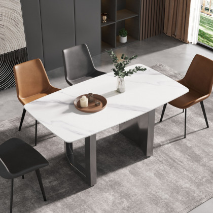 Crenus Basalto Curved Rectangular Dining Table - Pandora/Gold, 63"