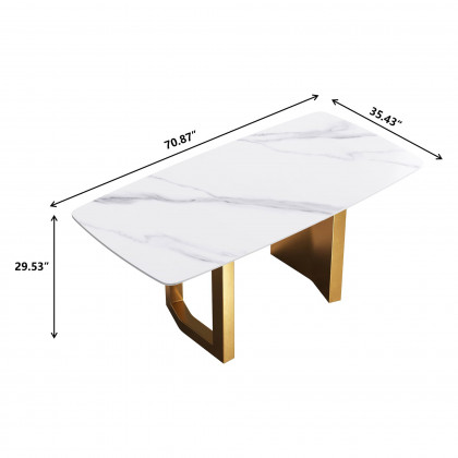 Crenus Basalto Curved Rectangular Dining Table - Pandora/Gold, 63"
