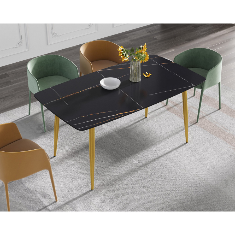 Crenus Cavaliere Curved Rectangular Dining Table - Black/Gold, 63"
