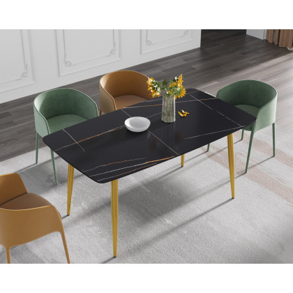Crenus Cavaliere Curved Rectangular Dining Table - Black/Gold, 63"