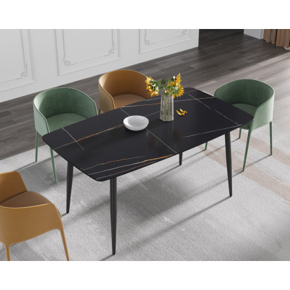 Crenus Cavaliere Curved Rectangular Dining Table - Black/Gold, 63"