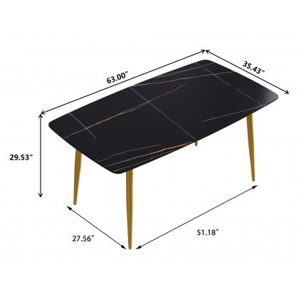 Crenus Cavaliere Curved Rectangular Dining Table - Black/Gold, 63"