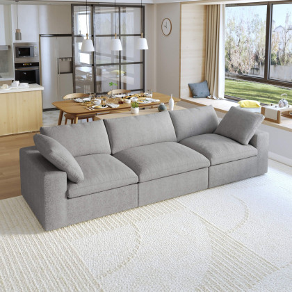 Crenus Cloud 120.45" Linen Sectional Sofa 3-Seater Removable Cover - Light Gray