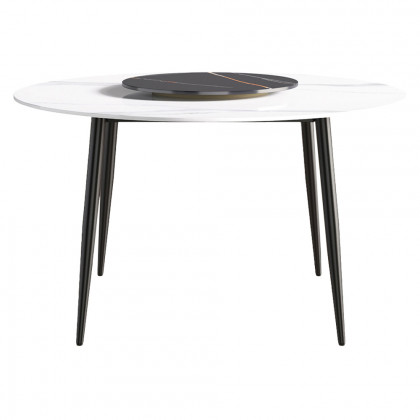 Crenus Lazy Sysan Round Dining Table - White/Black, 53.15”