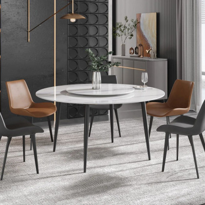 Crenus Lazy Sysan Round Dining Table - White/Black, 53.15”