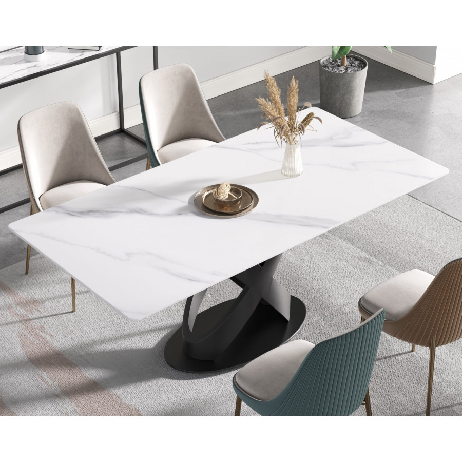 Crenus Basalto Rectangular Dining Table - White/Black, 70.87''
