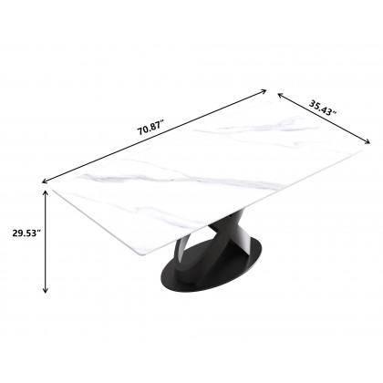 Crenus Basalto Rectangular Dining Table - White/Black, 70.87''