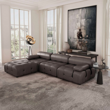 Crenus Lusso 103.95" 3-Seater Leather Sofa With Ottoman Water Resistant Anti scratch - Orange