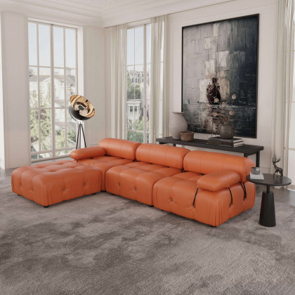 Crenus Lusso 103.95" 3-Seater Leather Sofa With Ottoman Water Resistant Anti scratch - Orange