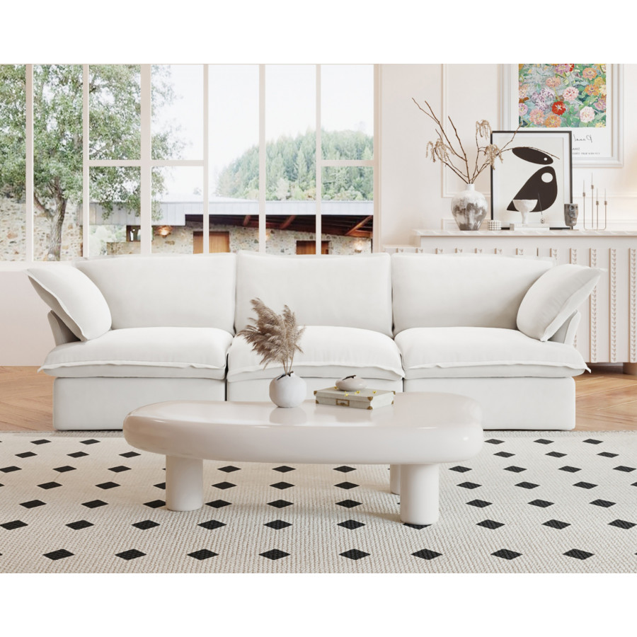 Crenus Softspot 122.82" Sectional Sofa 3-Seater with Sofa Cover - White
