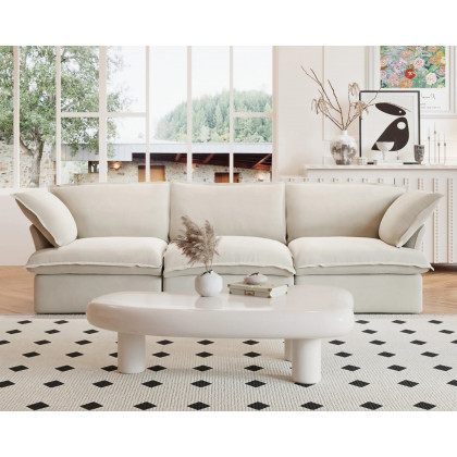 Crenus Softspot 122.82" Sectional Sofa 3-Seater with Sofa Cover - White