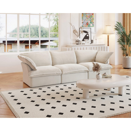 Crenus Softspot 122.82" Sectional Sofa 3-Seater with Sofa Cover - White