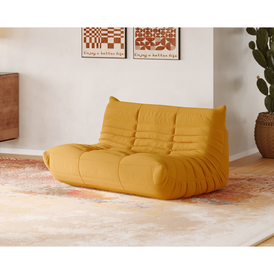 Crenus Caterpillar 53.15″ Floor Loveseat Sofa Teddy Velvet - Yellow
