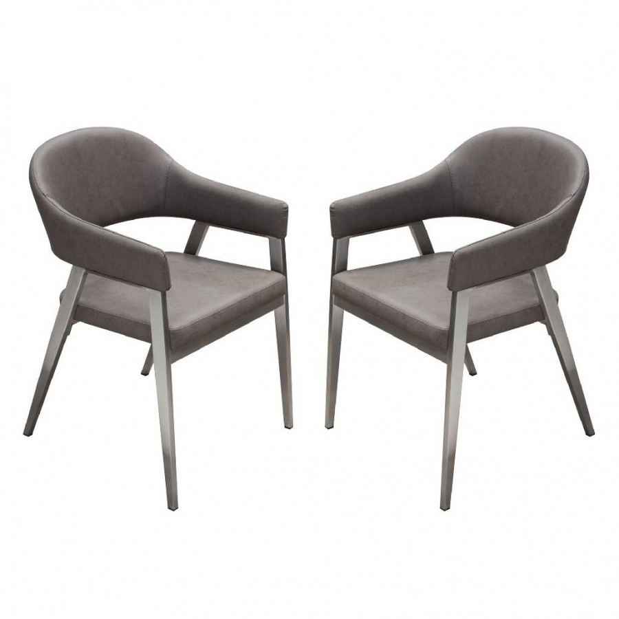 Diamond Sofa Adele Leatherette Dining/Accent Chairs with Brushed Stainless Steel Leg (Set of 2) - Gray