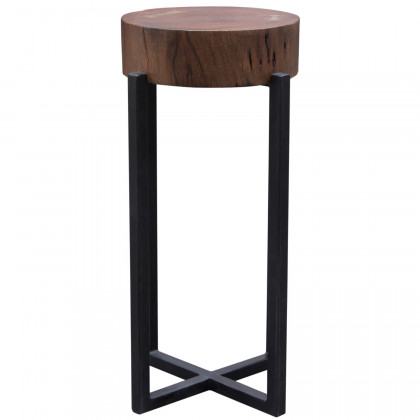 Diamond Sofa Alex Large 25" Accent Table with Solid Mango Wood Top with Gold Metal Inlay - Walnut
