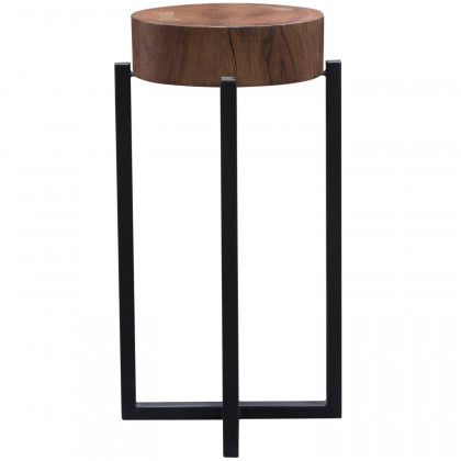 Diamond Sofa Alex Large 25" Accent Table with Solid Mango Wood Top with Gold Metal Inlay - Walnut