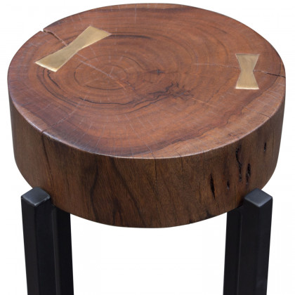 Diamond Sofa Alex Large 25" Accent Table with Solid Mango Wood Top with Gold Metal Inlay - Walnut