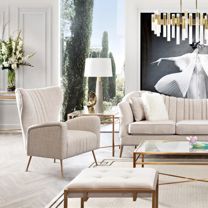 Diamond Sofa Ava Linen Chair with Gold Leg - Sand