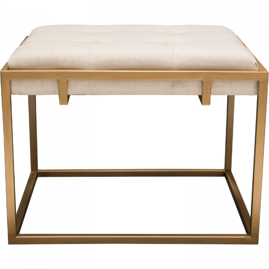 Diamond Sofa - Babylon Small Linen Accent Ottoman with Brushed Gold Frame & Padded Seat in Sand