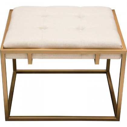 Diamond Sofa - Babylon Small Linen Accent Ottoman with Brushed Gold Frame & Padded Seat in Sand
