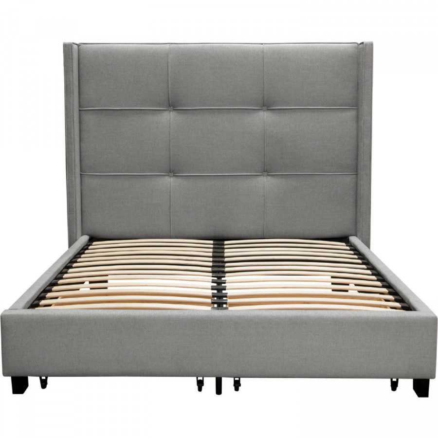 Diamond Sofa Beverly Fabric Queen Bed with Integrated Footboard Storage Unit & Accent Wings - Gray