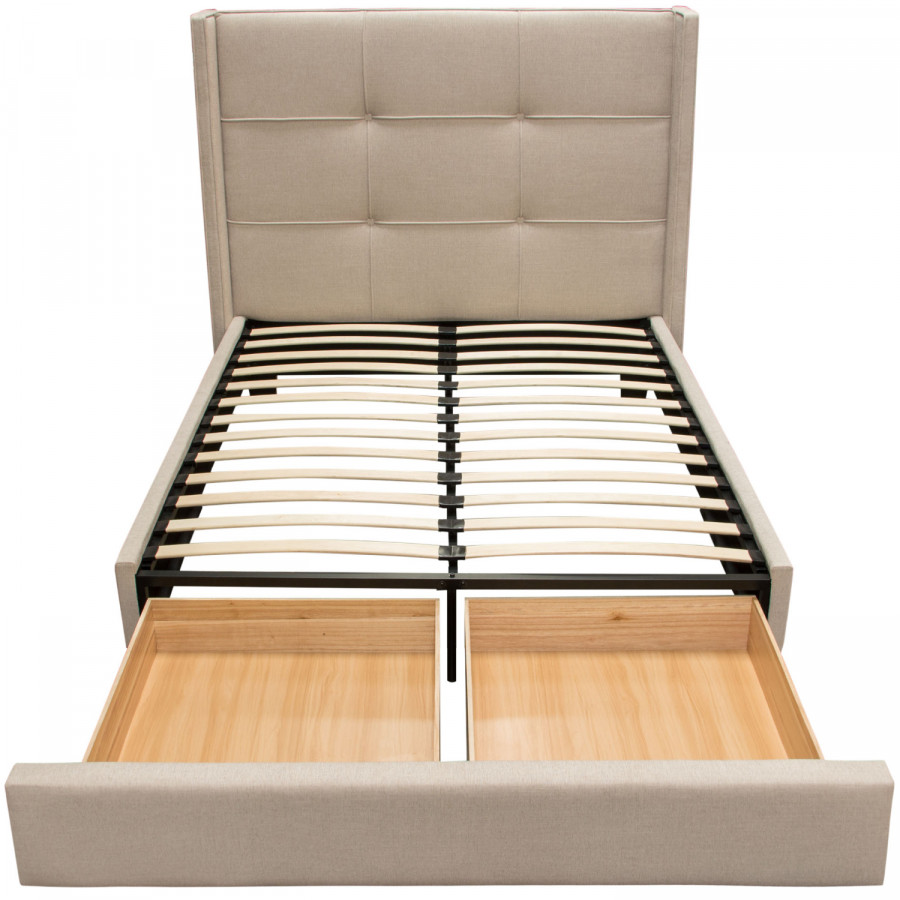 Diamond Sofa Beverly Fabric Eastern King Bed with Integrated Footboard Storage Unit & Accent Wings - Sand