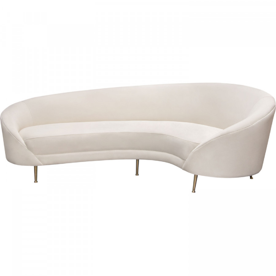 Diamond Sofa - Celine Velvet Curved Sofa with Contoured Back and Gold Metal Legs in Light Cream