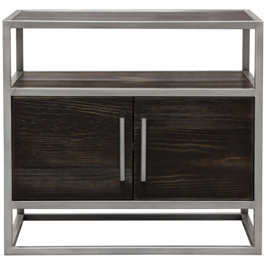 Diamond Sofa Empire 2-Door End Table in Dark Brown Veneer with Hand Brushed Metal Frame - Silver