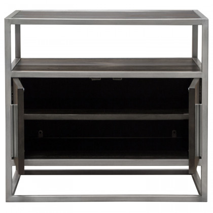 Diamond Sofa Empire 2-Door End Table in Dark Brown Veneer with Hand Brushed Metal Frame - Silver