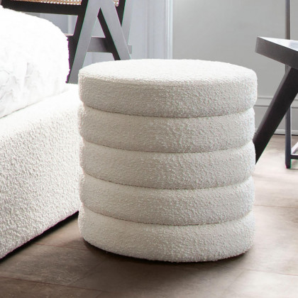 Diamond Sofa - Helix Boucle Fabric Round Accent Ottoman in Ivory