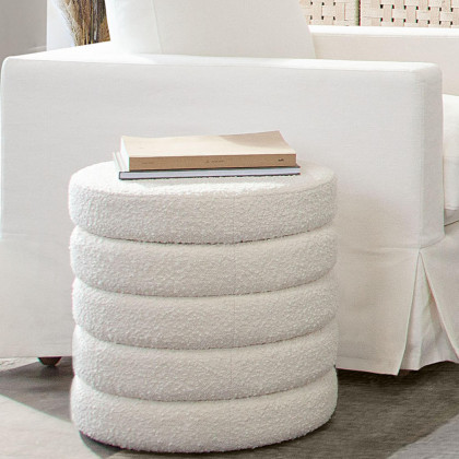 Diamond Sofa - Helix Boucle Fabric Round Accent Ottoman in Ivory