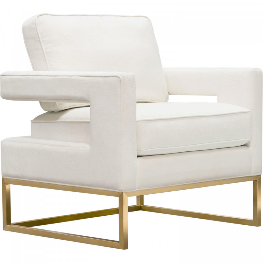 Diamond Sofa Lake Performance Fabric Accent Chair with Brushed Gold Metal Base - White