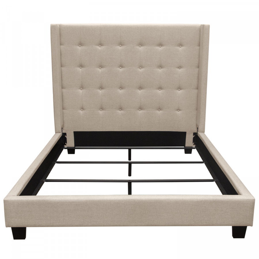 Diamond Sofa Madison Ave Tufted Wing Queen Bed in Button Tufted Fabric - Sand
