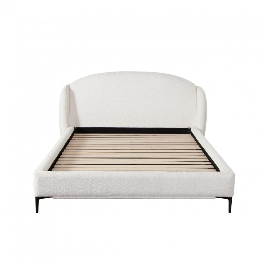 Diamond Sofa Path Fabric Low Profile Eastern King Bed with Contoured Headboard and Black Metal Leg - Oslo Ivory