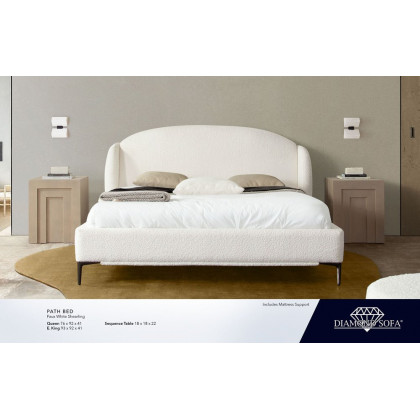 Diamond Sofa Path Fabric Low Profile Eastern King Bed with Contoured Headboard and Black Metal Leg - Oslo Ivory